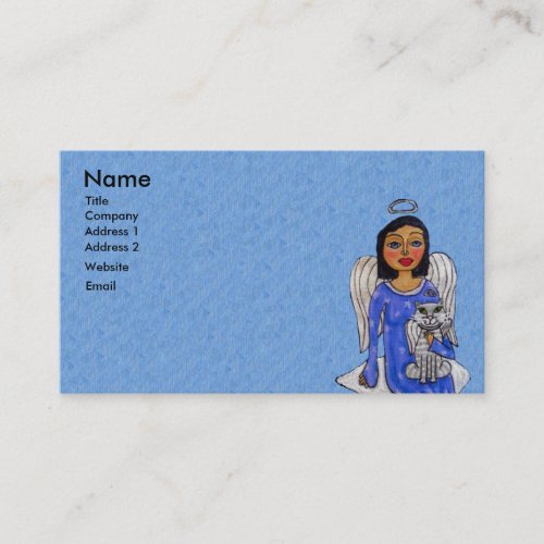 Angel on Cloud Holding Angel Cat Light Blue Business Card
