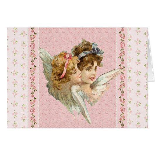 Angel on pink flowered background. cards (Front Horizontal)