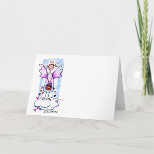 Angel on White Cloud with Basket of Hearts Drawing Card