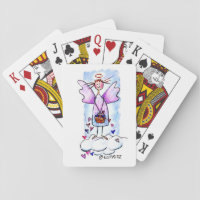 Angel on White Cloud with Basket of Hearts Drawing Playing Cards