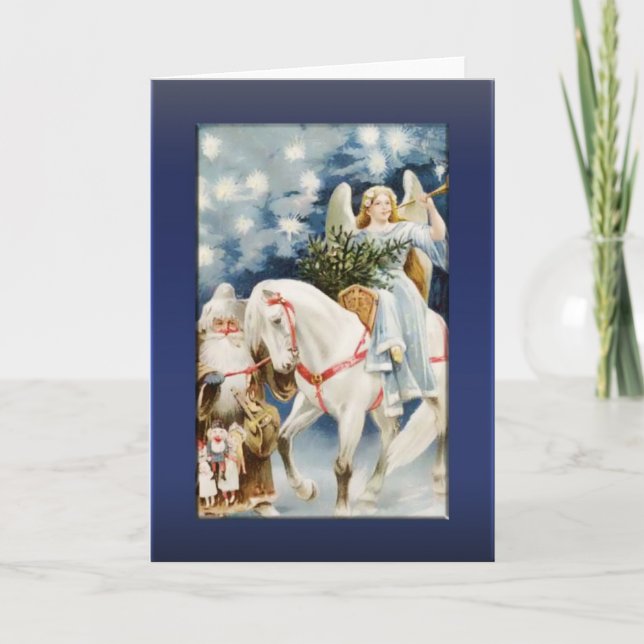 Angel on White Horse Greetings Holiday Card (Front)