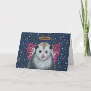 Angel Opie the opossum holiday card