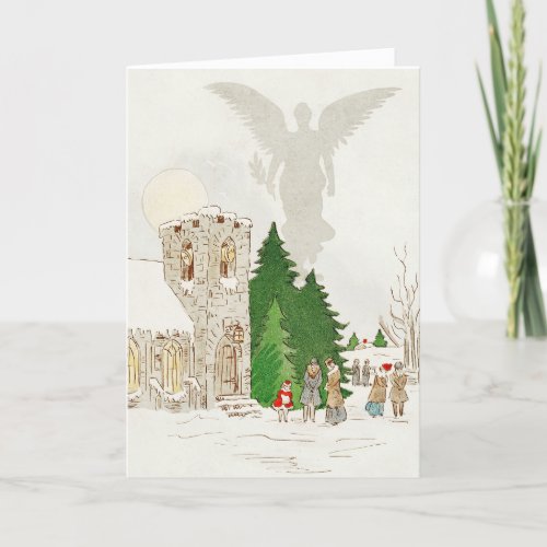 Angel Over Church Christmas Holiday Card