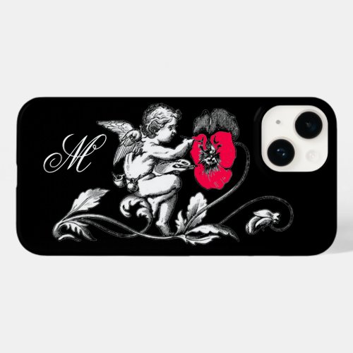 ANGEL PAINTING A PINK FLOWERMONOGRAM Black Case_Mate iPhone 14 Case