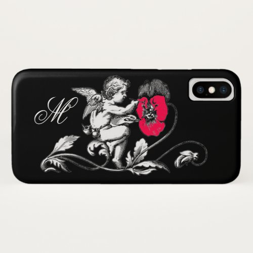 ANGEL PAINTING A PINK FLOWERMONOGRAM Black iPhone XS Case