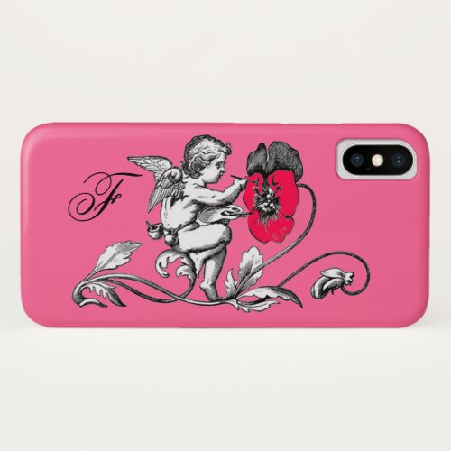 ANGEL PAINTING A PINK FLOWERMONOGRAM iPhone XS CASE