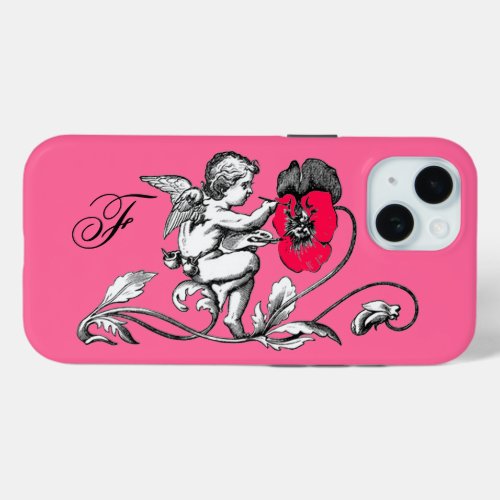 ANGEL PAINTING A PINK FLOWERMONOGRAM iPhone 15 CASE