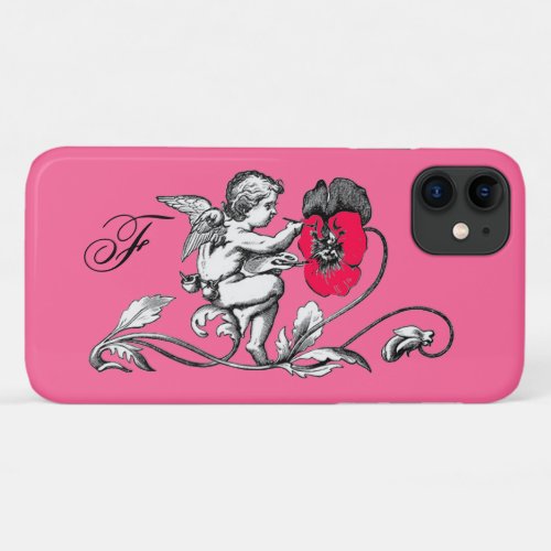 ANGEL PAINTING A PINK FLOWER MONOGRAM iPhone 11 CASE