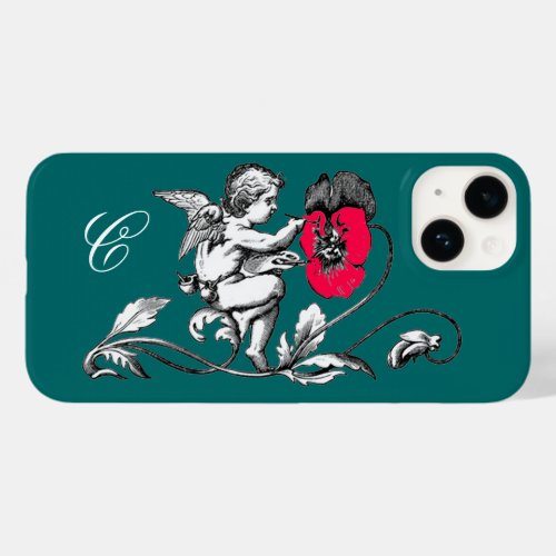 ANGEL PAINTING A PINK FLOWERMONOGRAM Green Case_Mate iPhone 14 Case
