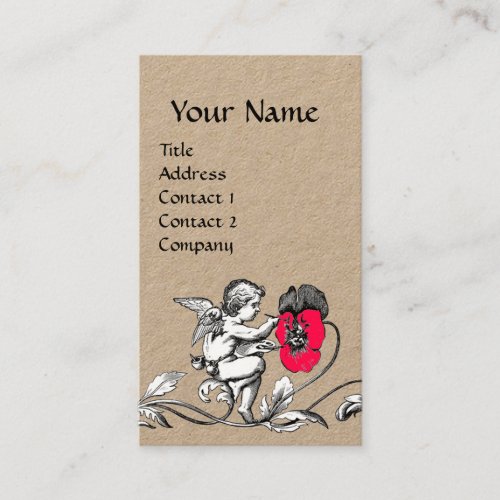 ANGEL PAINTING A PINK FLOWERMONOGRAM Kraft Paper Business Card