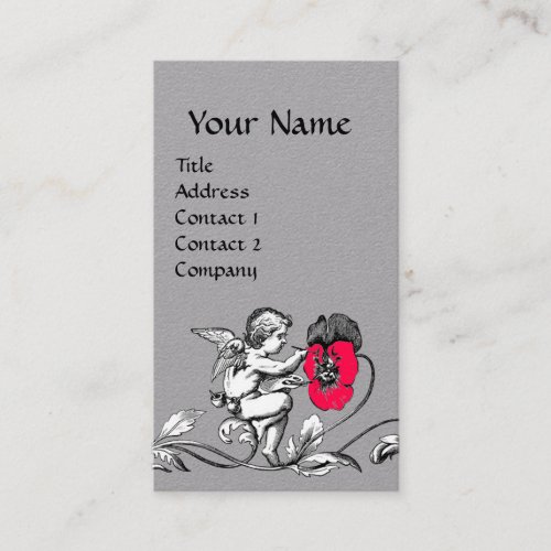 ANGEL PAINTING A PINK FLOWER MONOGRAM White Grey Business Card