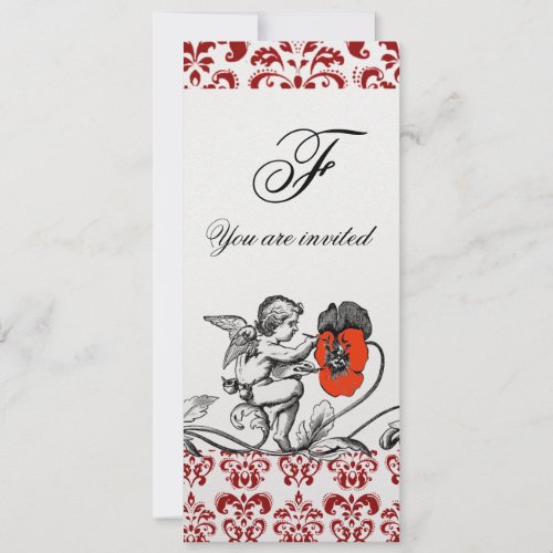 ANGEL PAINTING A RED FLOWER DAMASK MONOGRAM ice Invitation