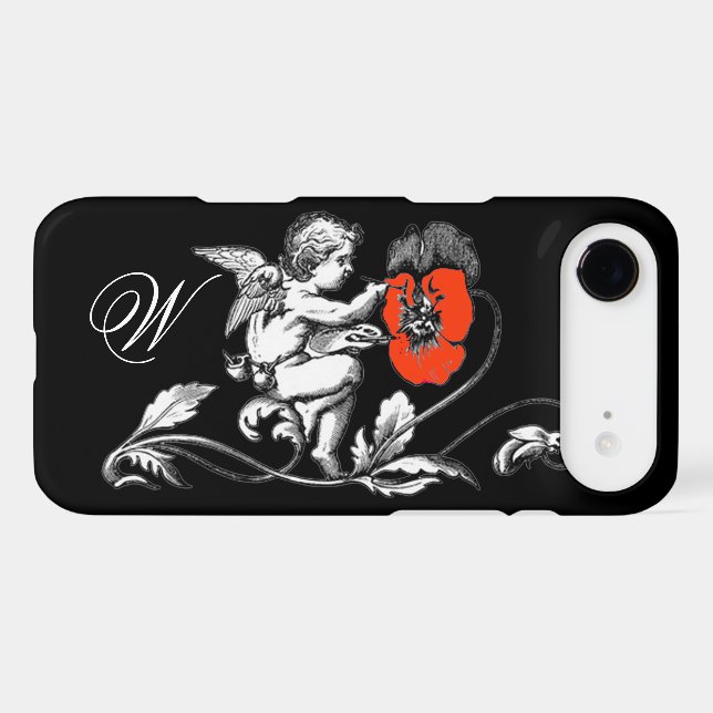 ANGEL PAINTING A RED FLOWER,MONOGRAM ,Black Case-Mate iPhone Case (Back (Horizontal))