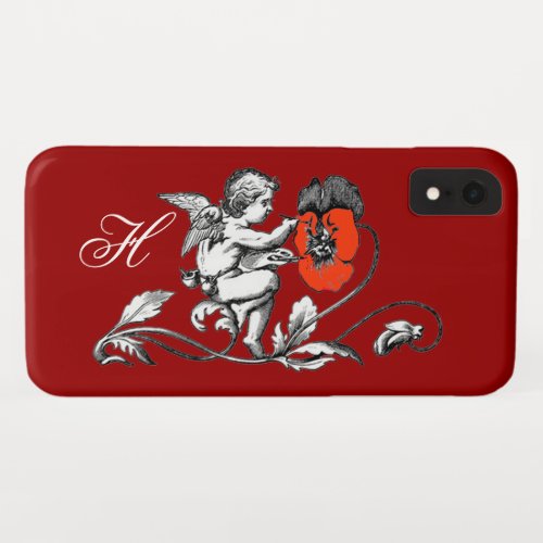 ANGEL PAINTING A RED FLOWERMONOGRAM Red iPhone XR Case