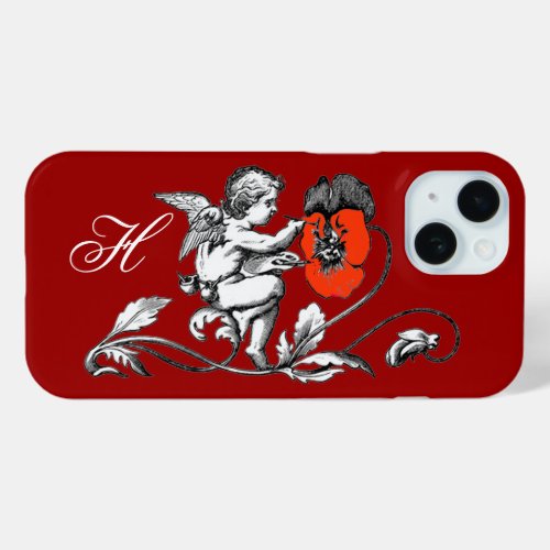 ANGEL PAINTING A RED FLOWERMONOGRAM Red iPhone 15 Case
