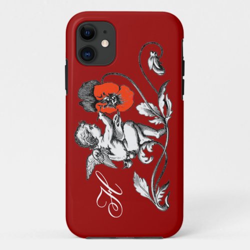 ANGEL PAINTING A RED FLOWERMONOGRAM Red iPhone 11 Case