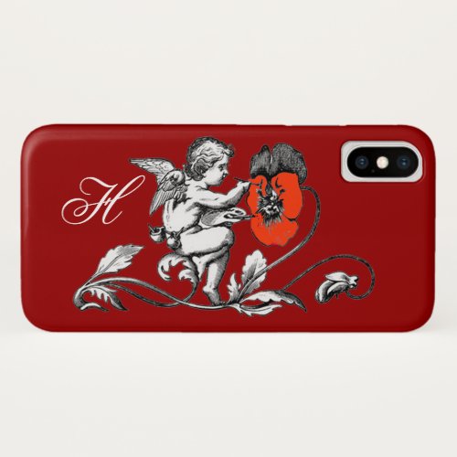 ANGEL PAINTING A RED FLOWERMONOGRAM Red iPhone XS Case