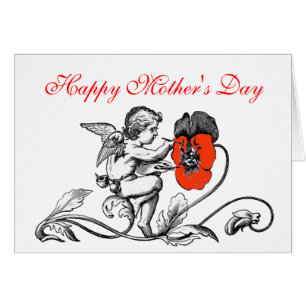 ANGEL PAINTING A RED FLOWER MOTHER'S DAY CARDS