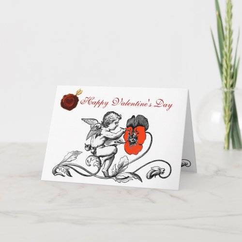 ANGEL PAINTING RED FLOWER VALENTINES DAY WAX SEAL HOLIDAY CARD
