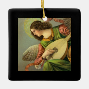 Angel Painting With Mandolin  Ceramic Ornament