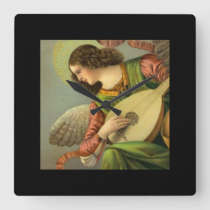 Angel Painting With Mandolin Square Wall Clock