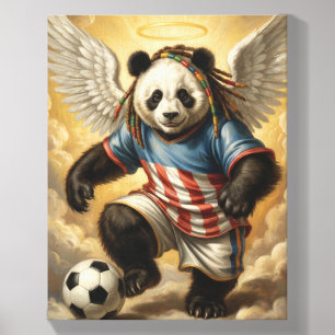 Angel Panda playing Soccer on a Canvas Photo Tile