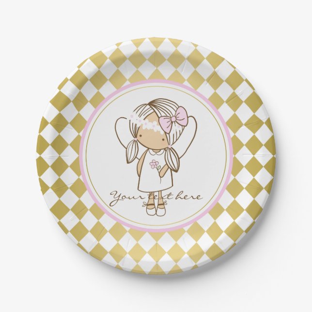 Angel Paper Plates-Gold & Pink Paper Plates (Front)