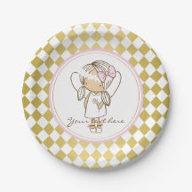 Angel Paper Plates-Gold & Pink