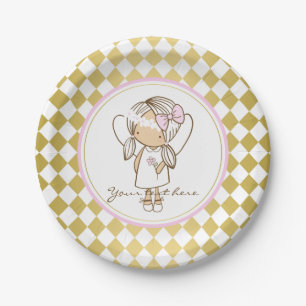 Angel Paper Plates-Gold & Pink Plates