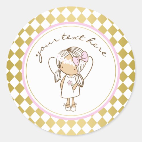 Angel Party Stickers_Gold  Pink Classic Round Sticker