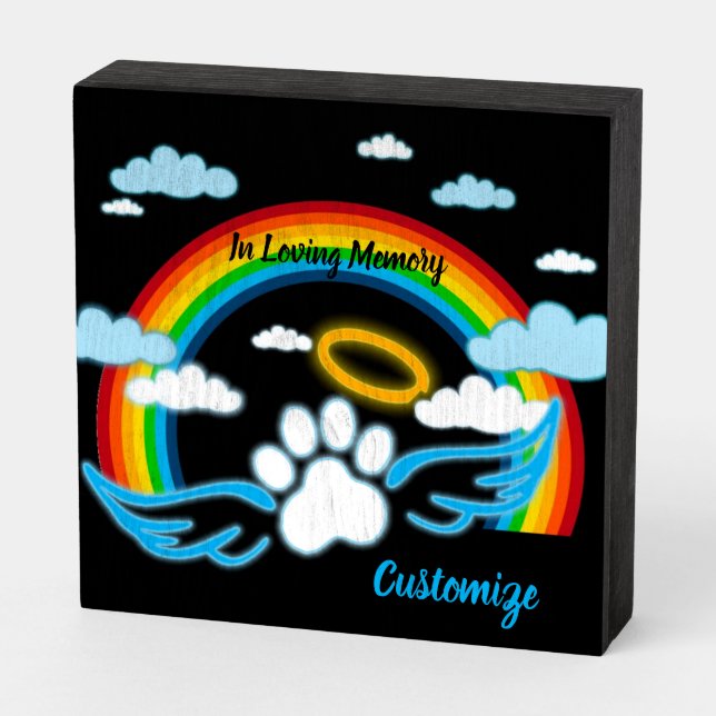 Angel Paws Rainbow Memorial Wooden Box Sign (Angled Horizontal)