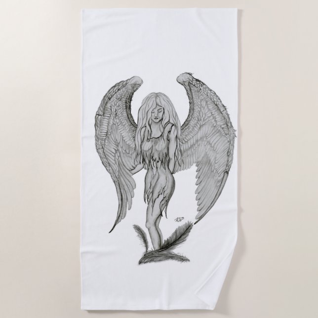 Angel , Pencil Art , black and white design Beach Towel (Front)