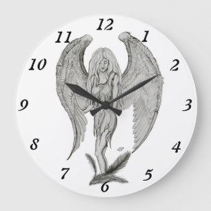 Angel , Pencil Art , black and white design Large Clock
