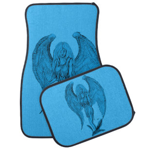 Angel , Pencil Art , blue black design Car Floor Mat