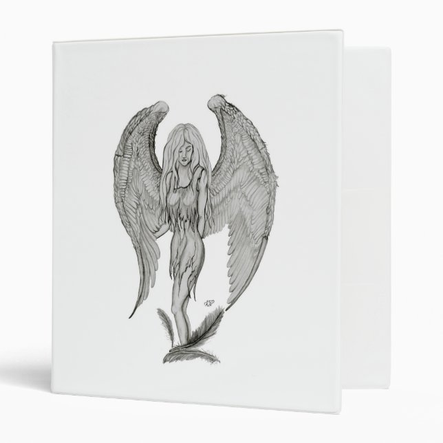 Angel pencil drawing Black and white Design 3 Ring Binder (Front/Inside)