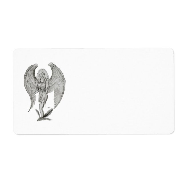 Angel pencil drawing Black and white Design Label (Front)