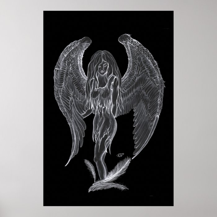 Angel pencil drawing Black and white Design Poster