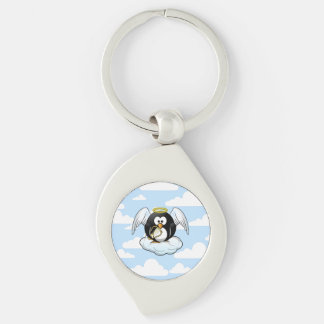 Angel Penguin on a Cloud With Sky Background Keychain