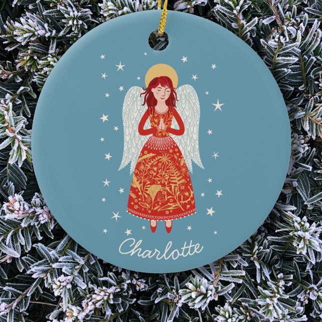 Angel Personalized Ceramic Ornament (Angel personalized custom name Christmas ornament)