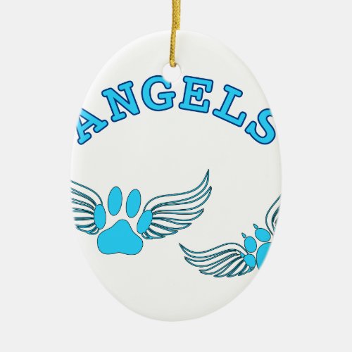 Angel Pet Paws In Blue Ceramic Ornament