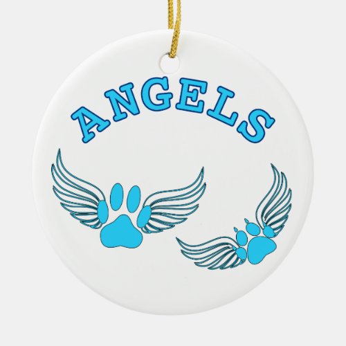 Angel Pet Paws In Blue Ceramic Ornament