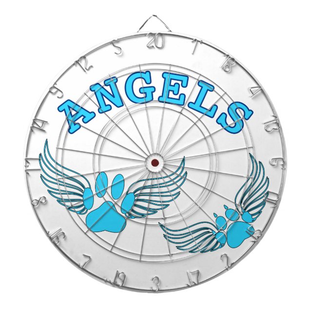 Angel Pet Paws In Blue Dartboard With Darts (Front)