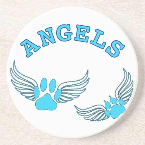 Angel Pet Paws In Blue Drink Coaster