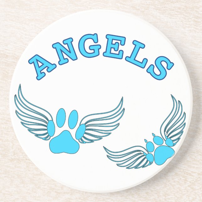 Angel Pet Paws In Blue Drink Coaster (Front)
