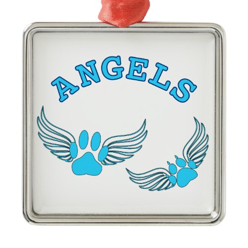 Angel Pet Paws In Blue Metal Ornament