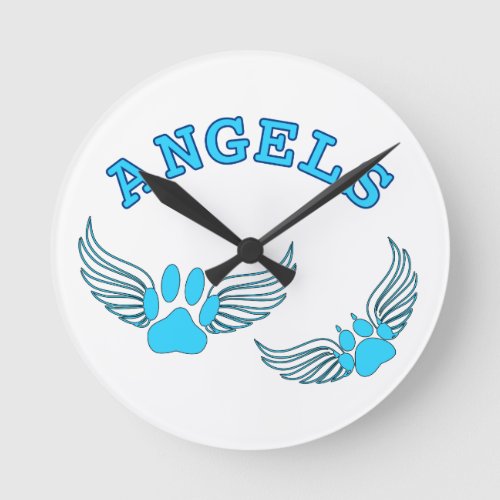 Angel Pet Paws In Blue Round Clock