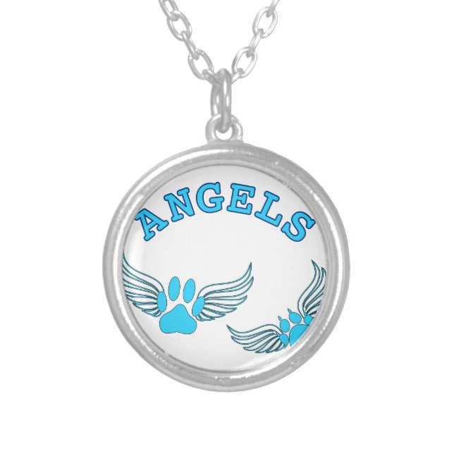 Angel Pet Paws In Blue Silver Plated Necklace (Front)