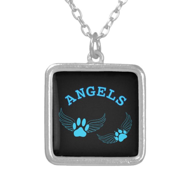 Angel Pet Paws In Blue Silver Plated Necklace (Front)
