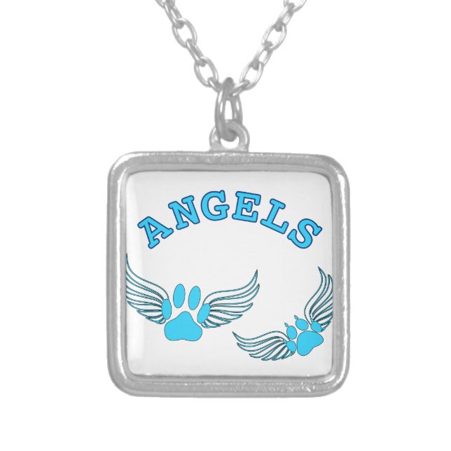 Angel Pet Paws In Blue Silver Plated Necklace (Front)