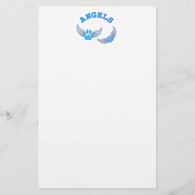 Angel Pet Paws In Blue Stationery (Front)